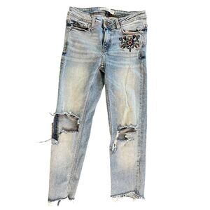 ZARA Z1975 Denim Embroidered distressed ankle crop denim jeans womens 2 pants